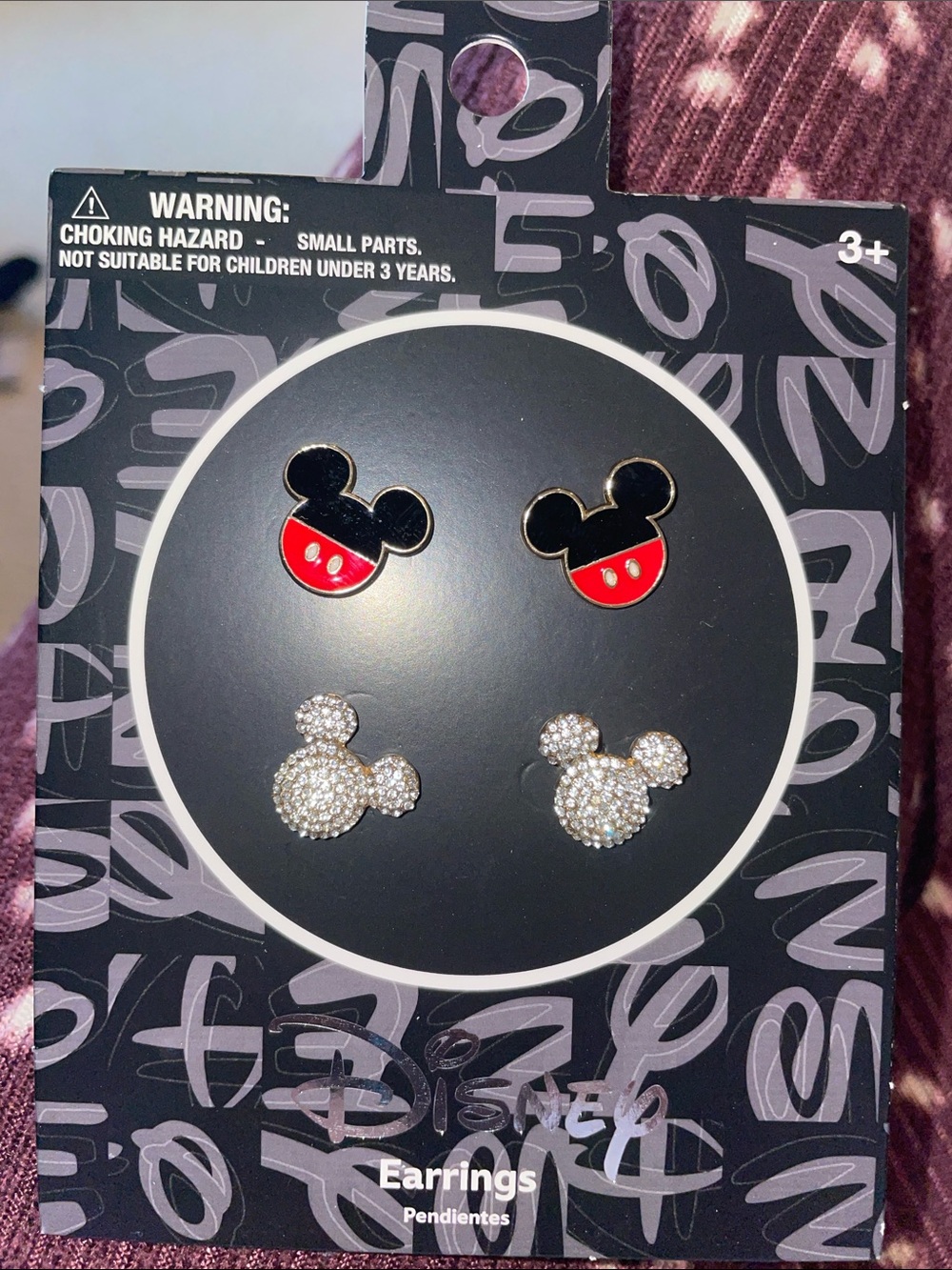 Disney Aldi Mickey Mouse Stud Earring Set - Black, Red & Sparkling Silver